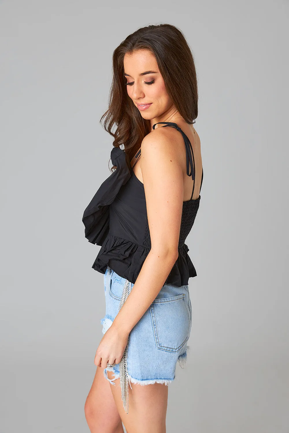 Beck Ruffle Tank Top - Black