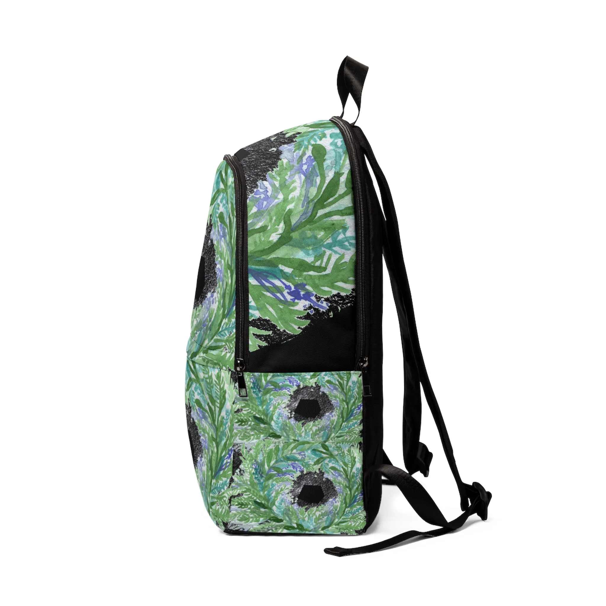 Black Lavender Print Backpack, Purple Floral Print Designer Unisex Fabric School Bag