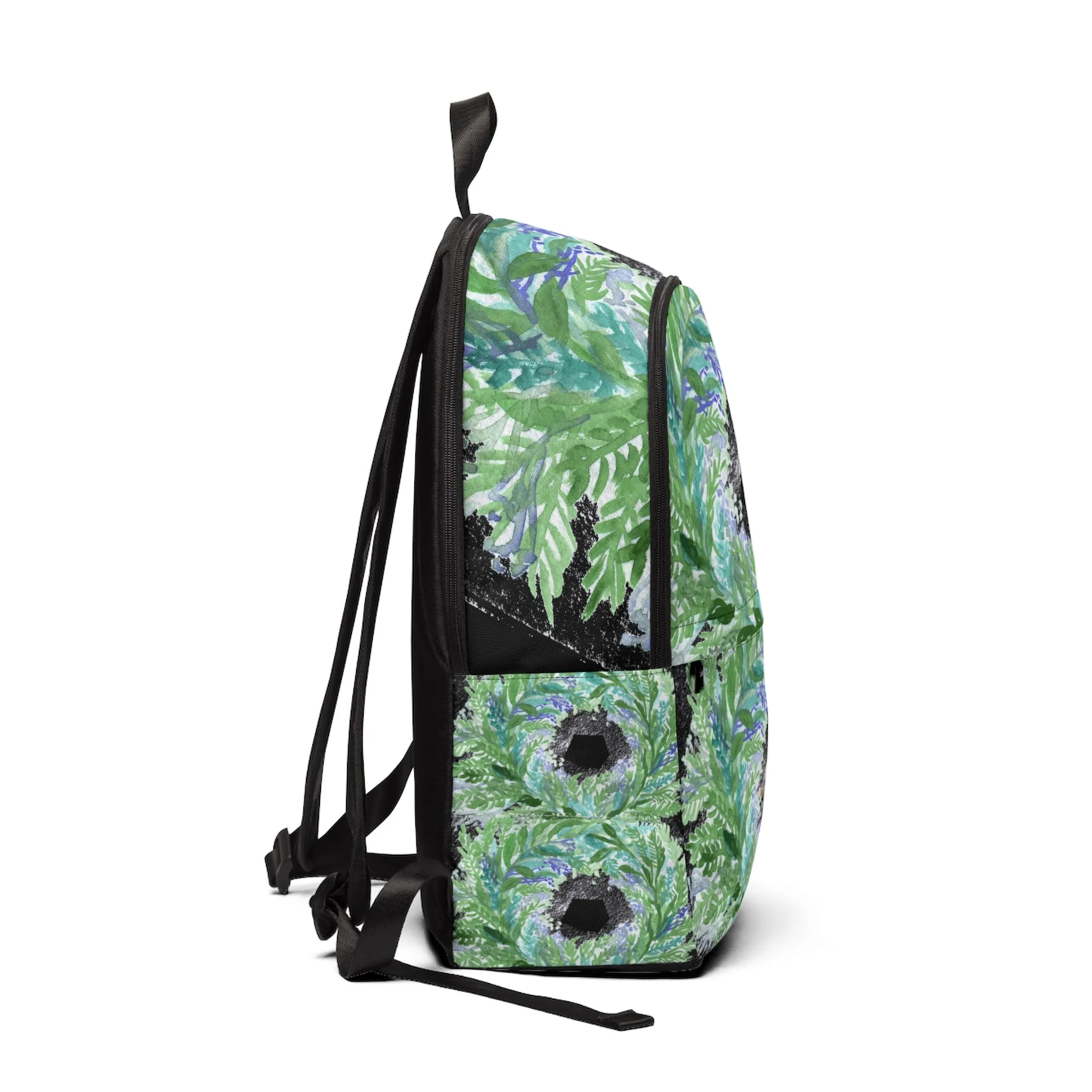 Black Lavender Print Backpack, Purple Floral Print Designer Unisex Fabric School Bag