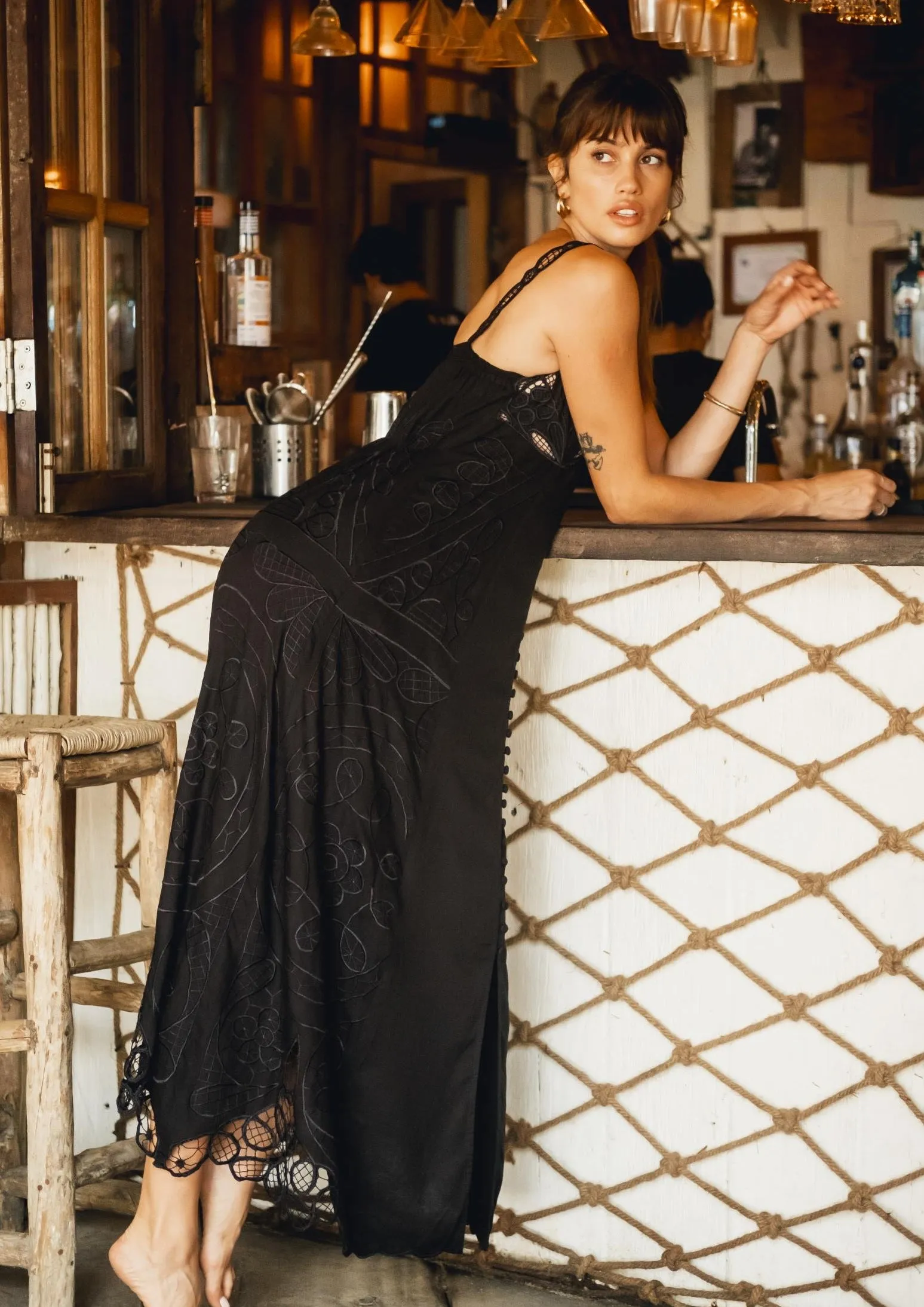 Black Maxi Embroidered Dress Night Glam