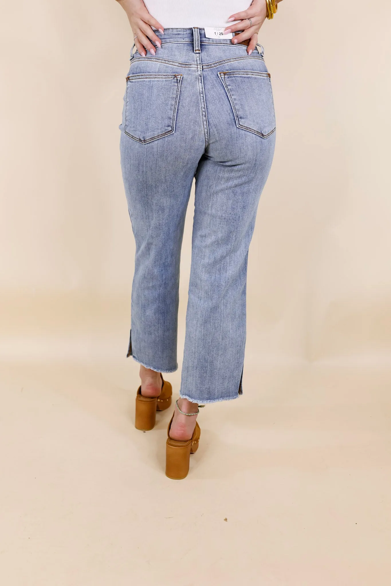 *BLEMISHED* Last Chance Size 0 & 22W | Judy Blue | Epic Count Down Side Slit Cropped Straight Leg Jeans in Light Wash