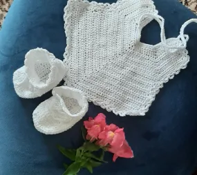 Blue Goose Crochet Bib and Bootee Set - Elaine