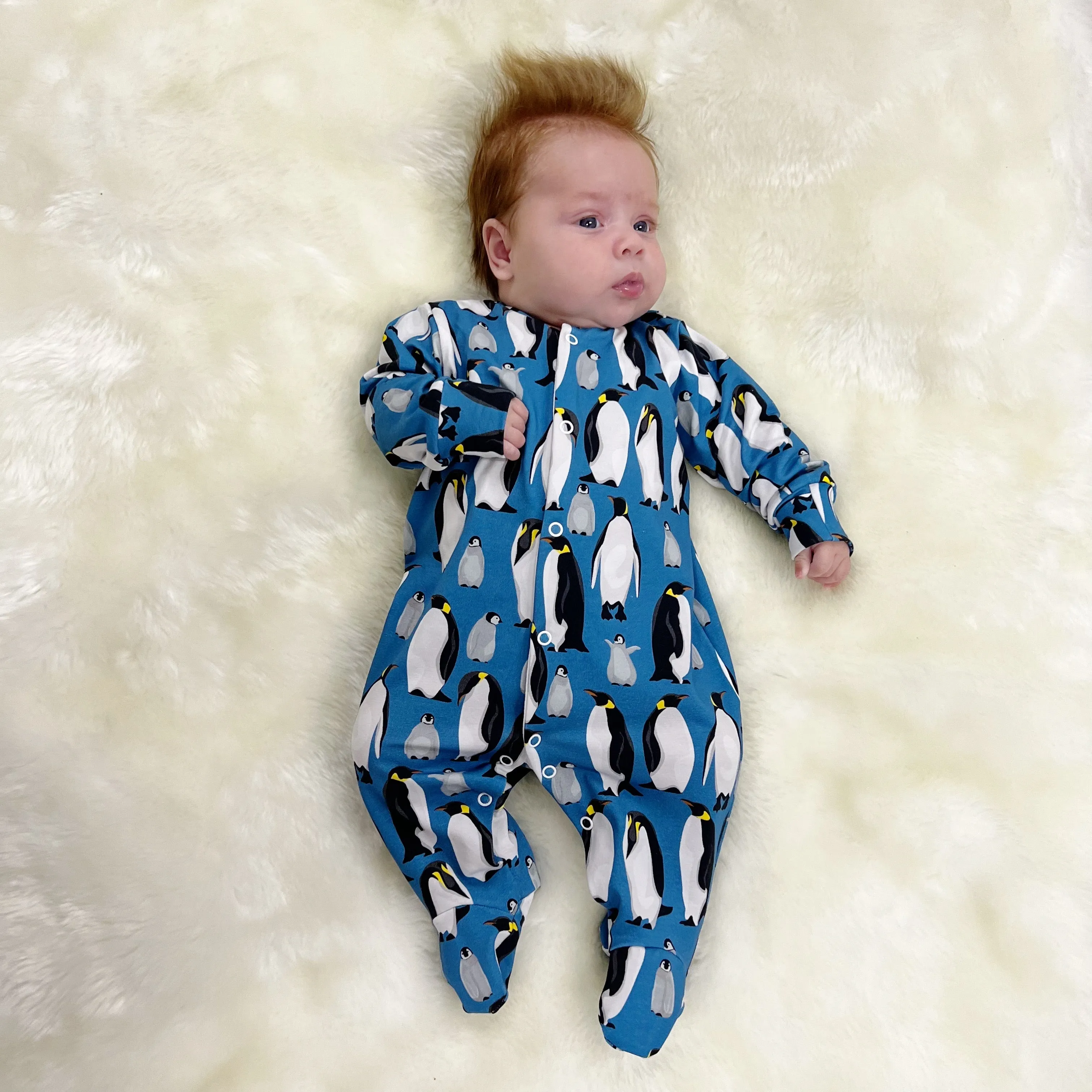 Blue Penguin cotton sleepsuit