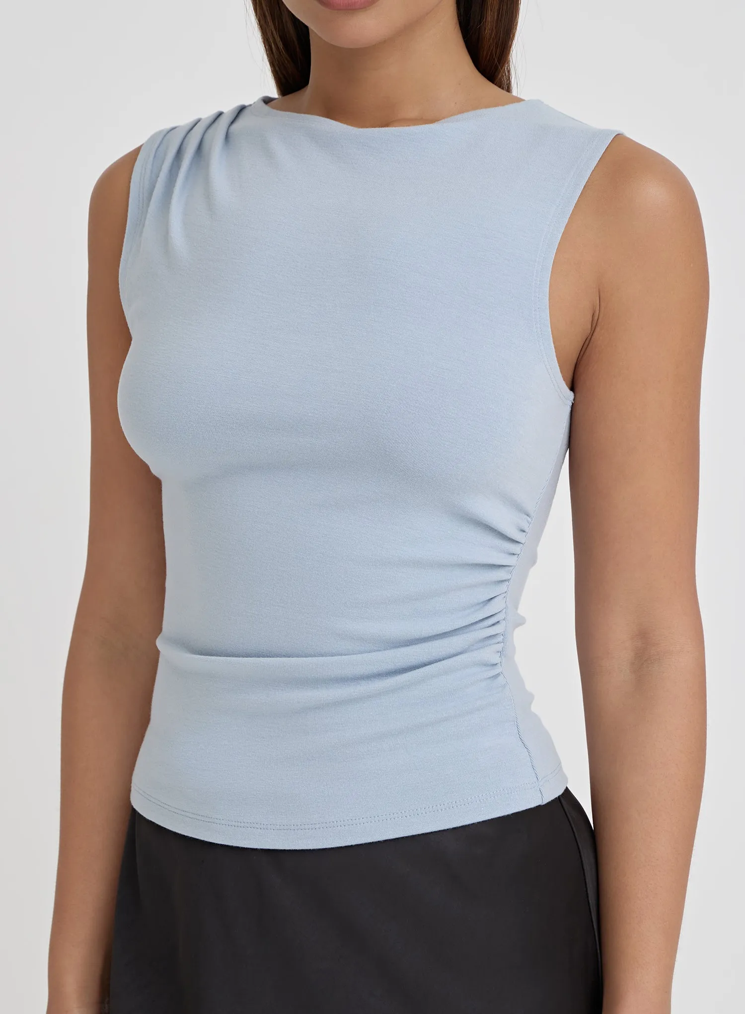 Blue Ruched Detail Sleeveless Top- Gabbi