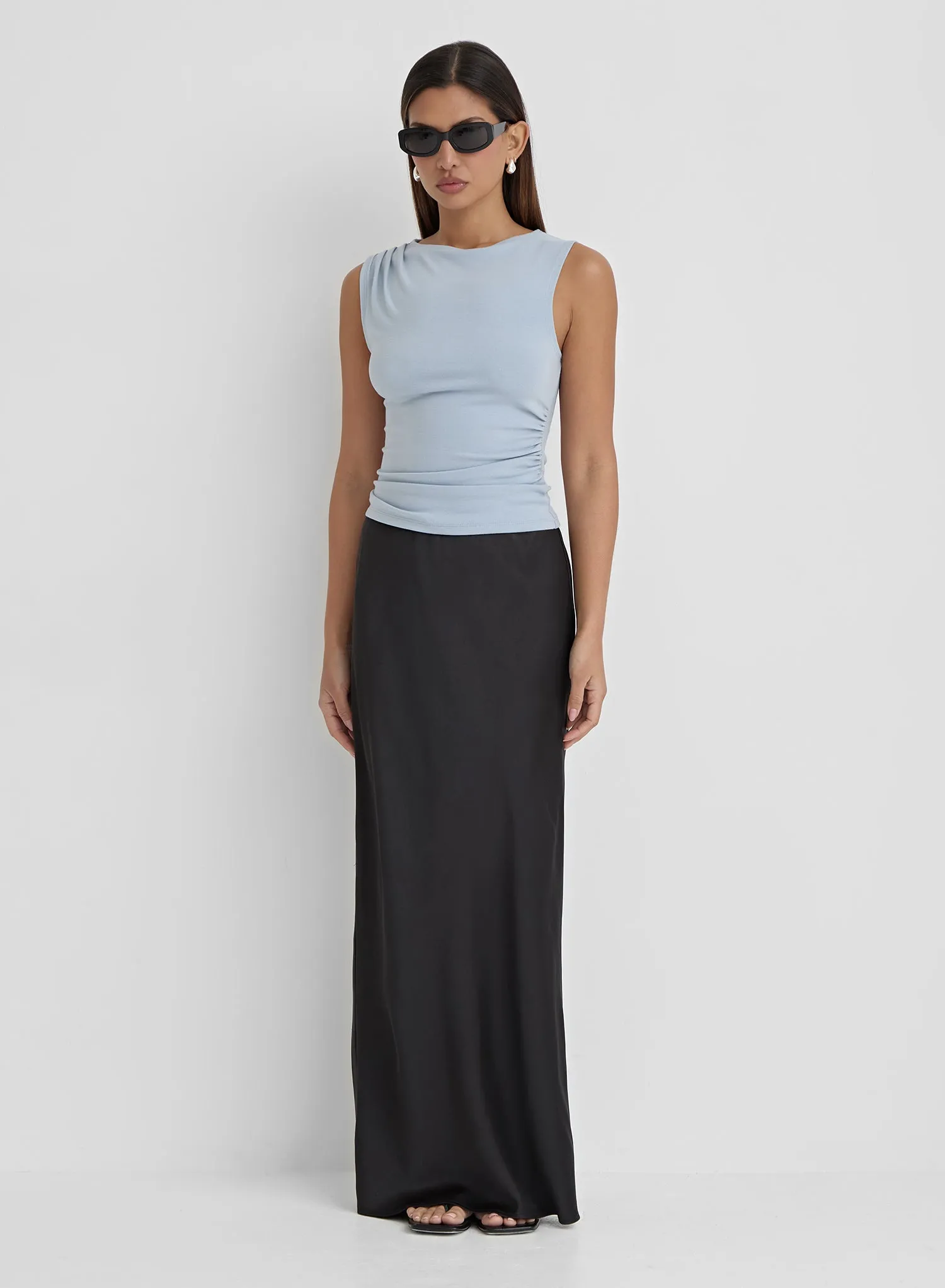 Blue Ruched Detail Sleeveless Top- Gabbi