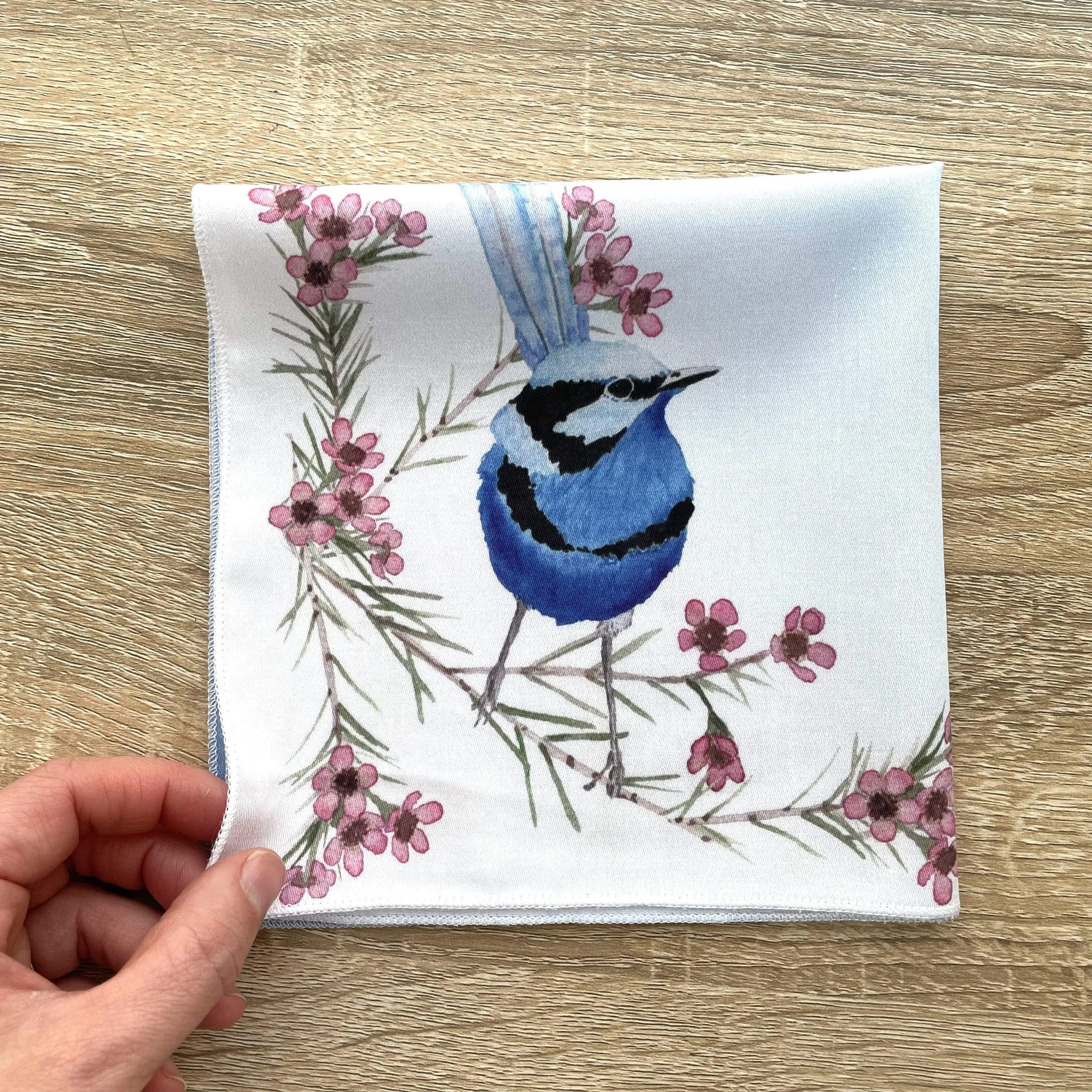 Blue Wren Handkerchief Corner Bird