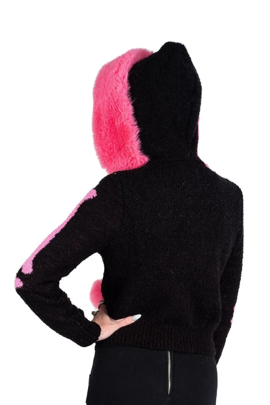 Bony Rib Cage Skeleton Fur Sweater [BLACK/PINK]