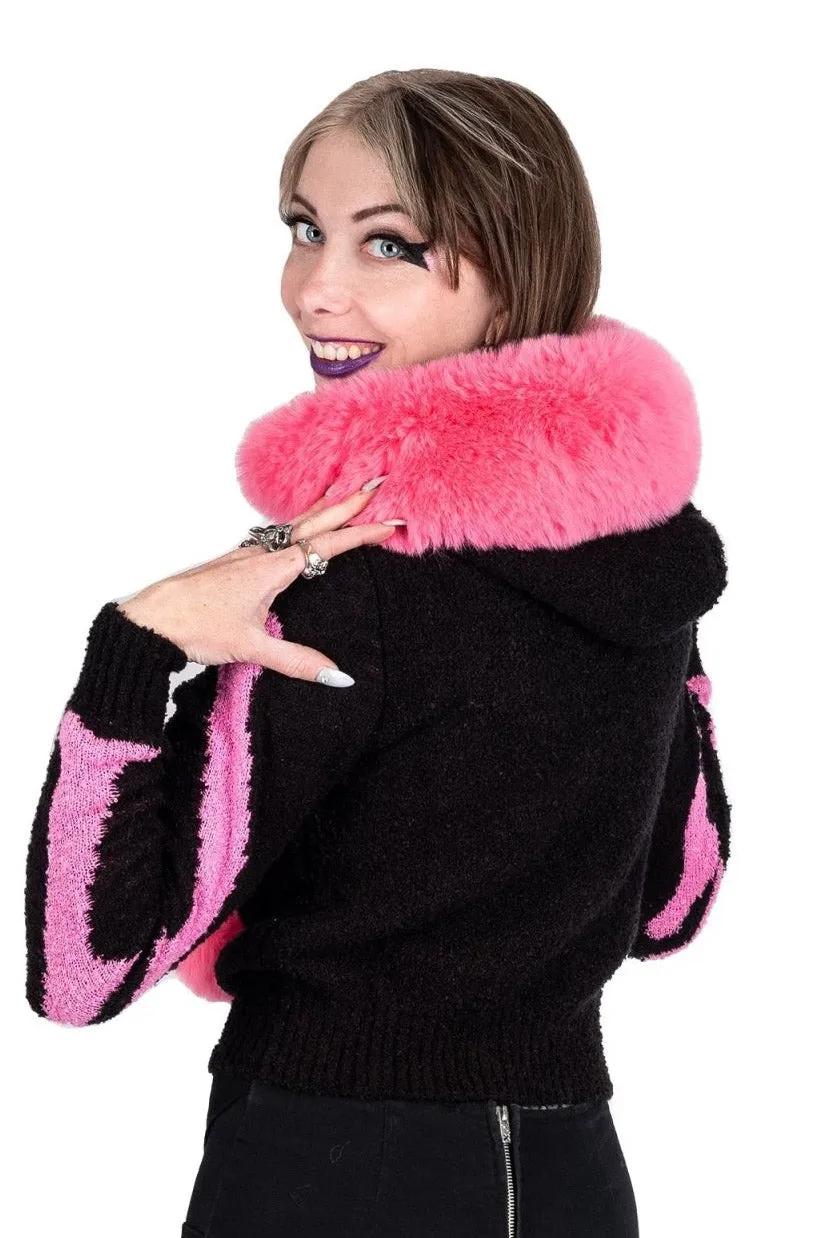 Bony Rib Cage Skeleton Fur Sweater [BLACK/PINK]