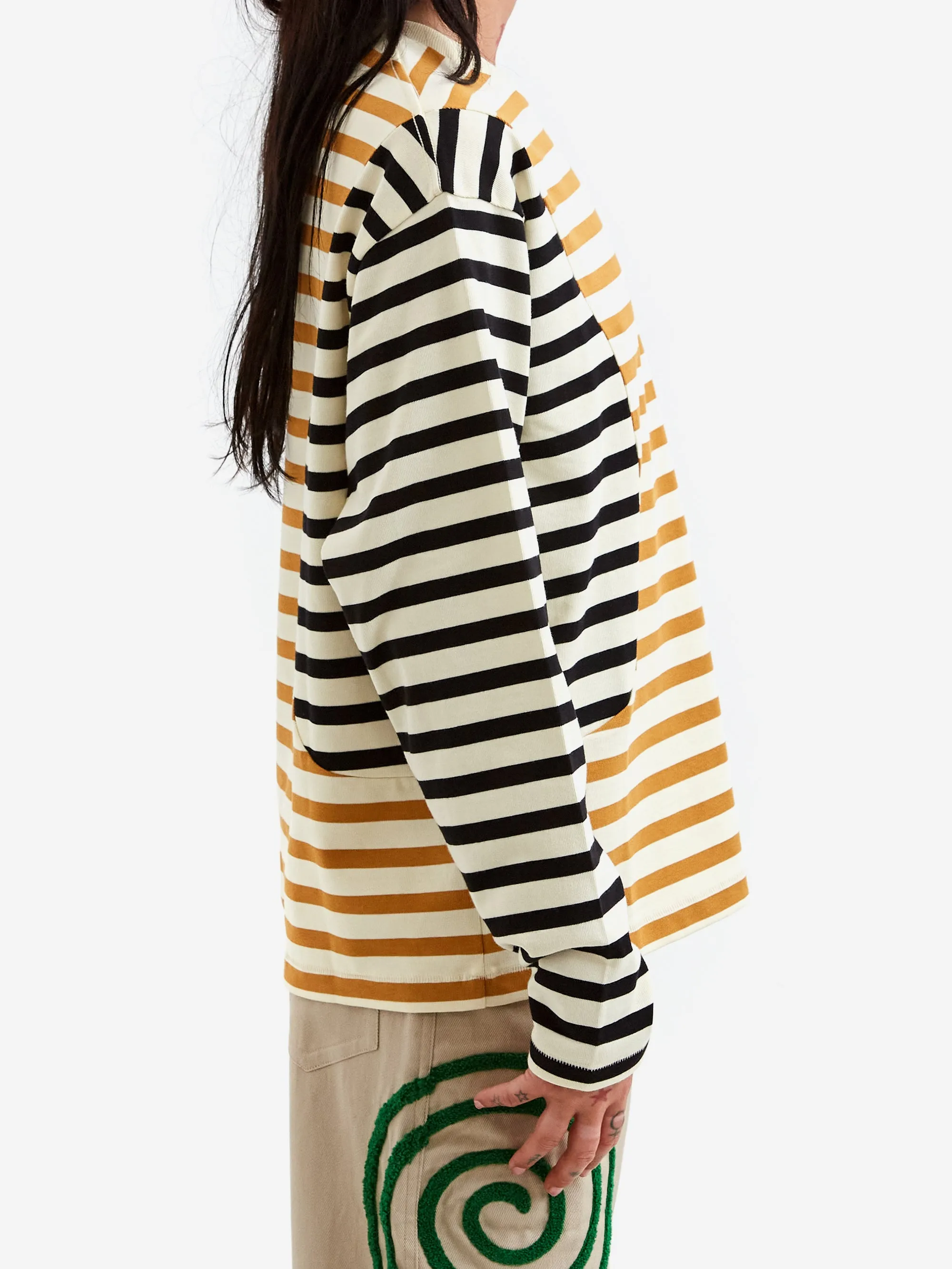 Brain Dead Organic Paneled Stripe Long Sleeve Shirt W - Cream Multi