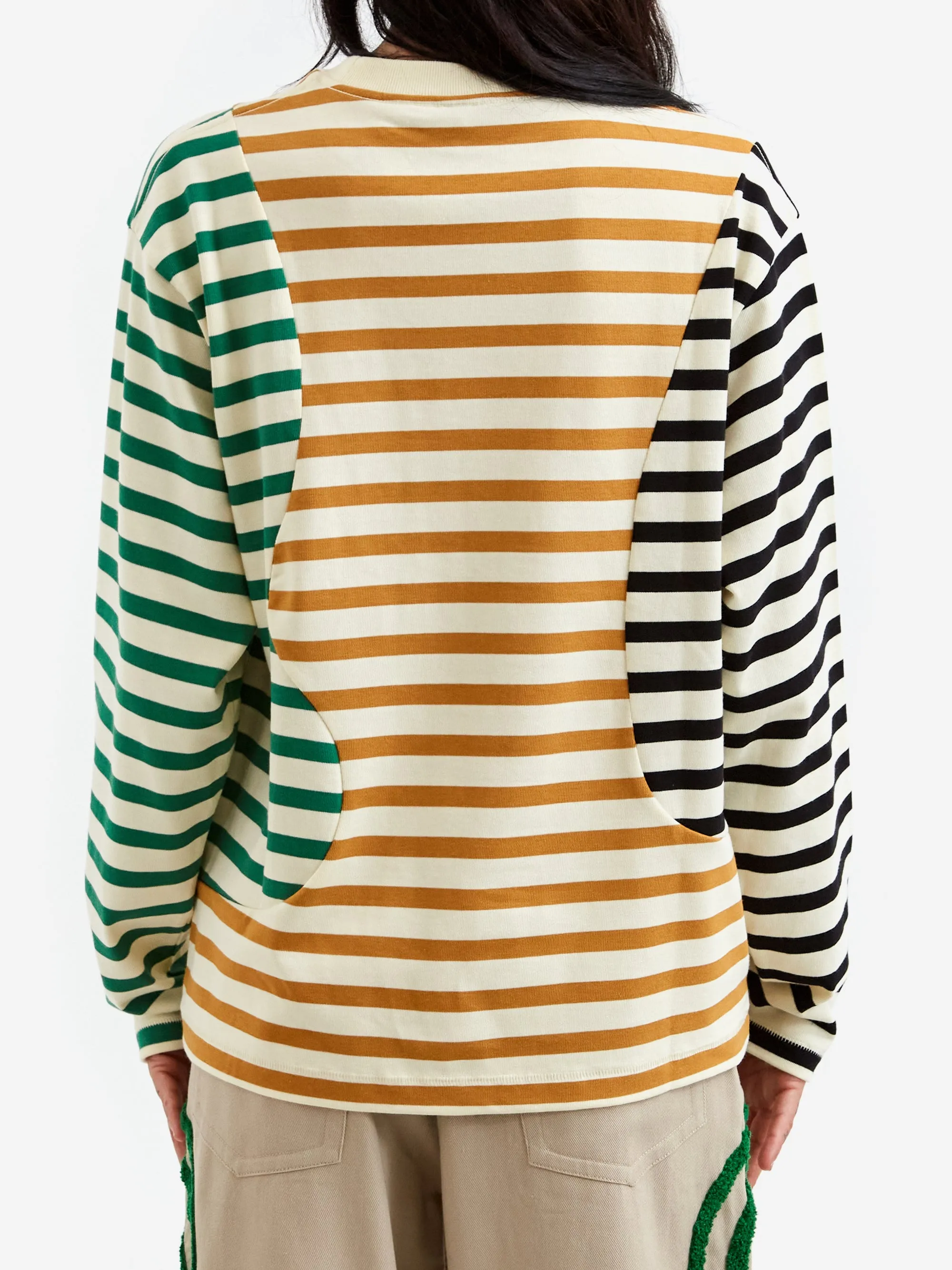 Brain Dead Organic Paneled Stripe Long Sleeve Shirt W - Cream Multi