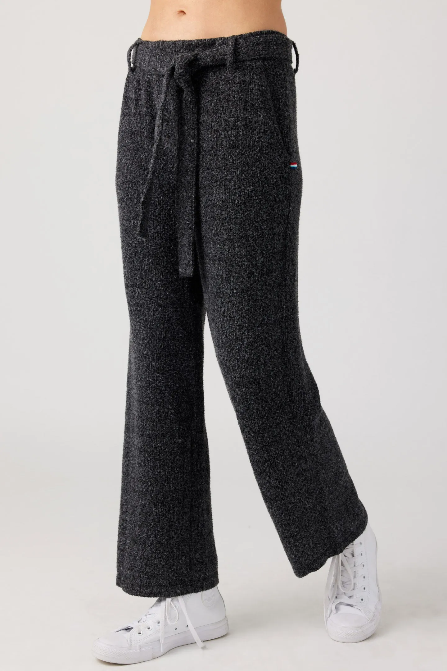 Brushed Boucle Crop Tie Pant - Black