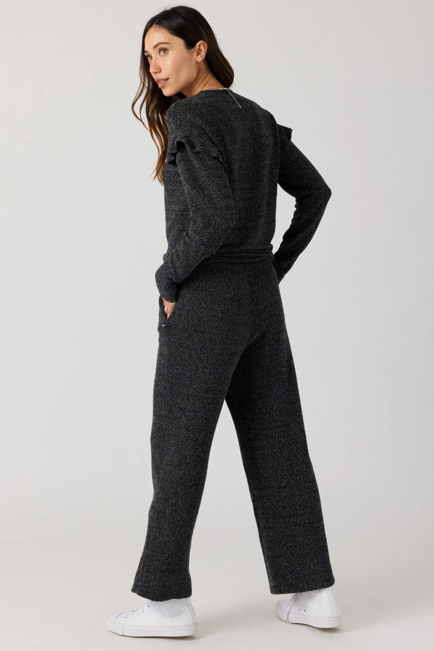 Brushed Boucle Crop Tie Pant - Black