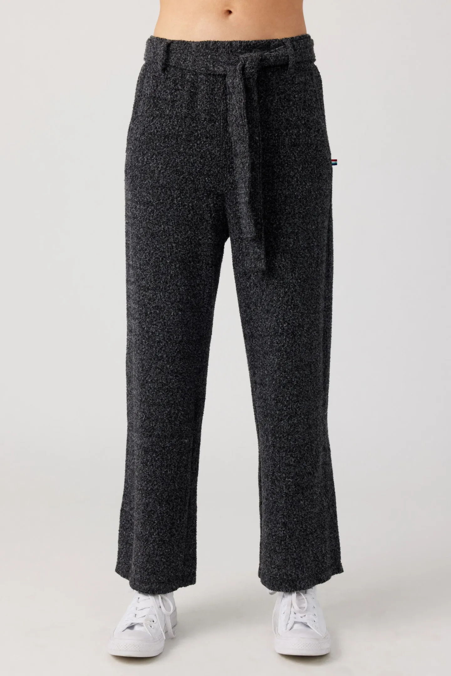 Brushed Boucle Crop Tie Pant - Black