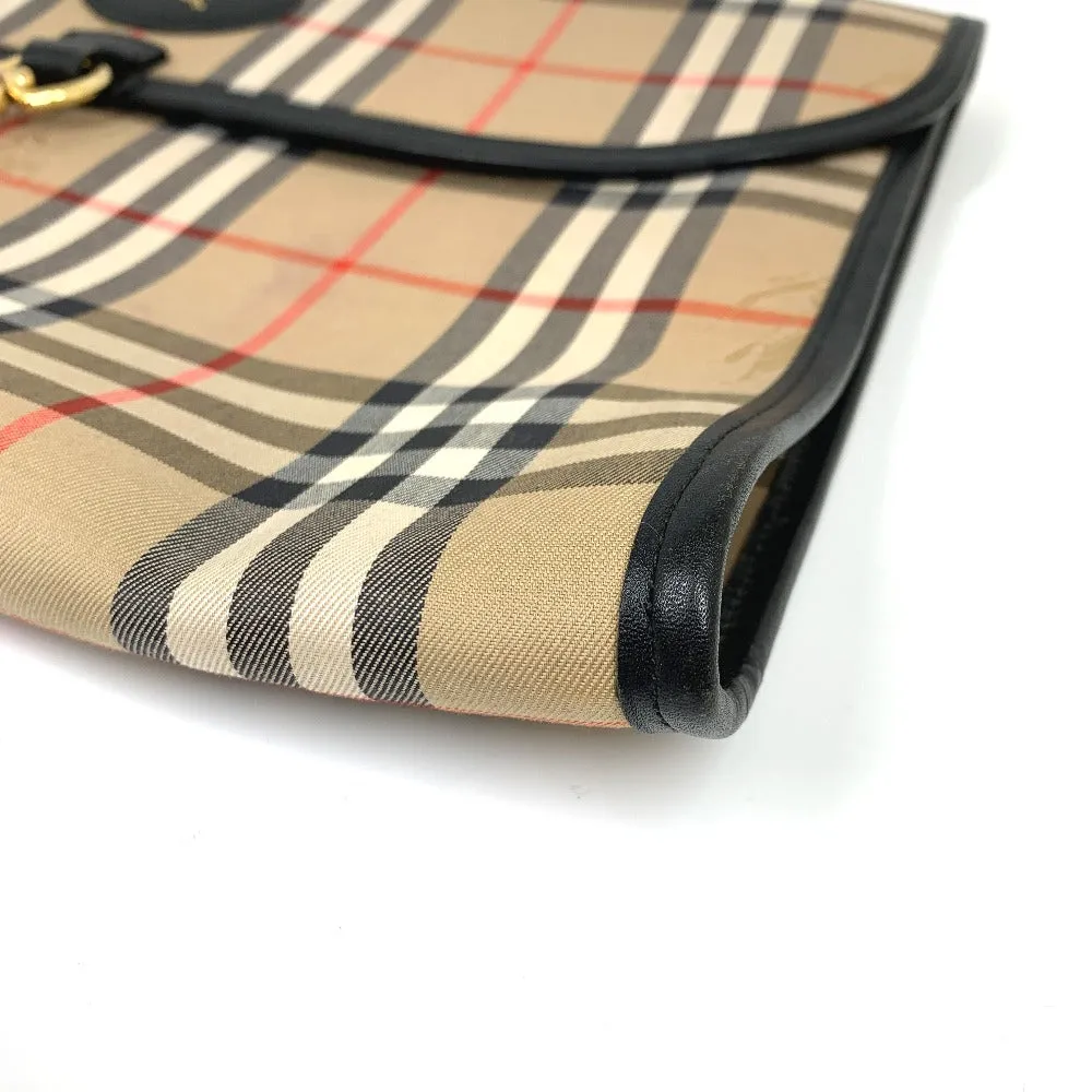 BURBERRY Clutch bag Canvas / leather beige logo check unisex(Unisex) Used Authentic