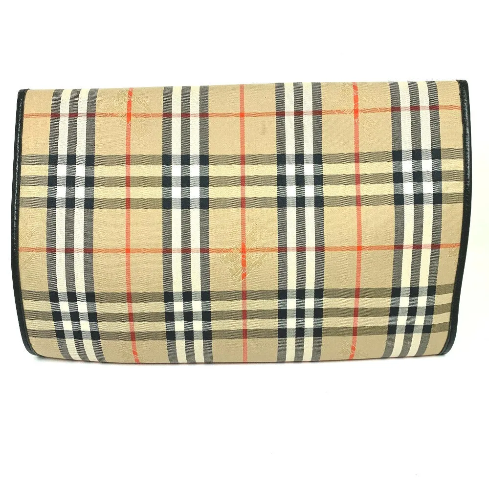 BURBERRY Clutch bag Canvas / leather beige logo check unisex(Unisex) Used Authentic