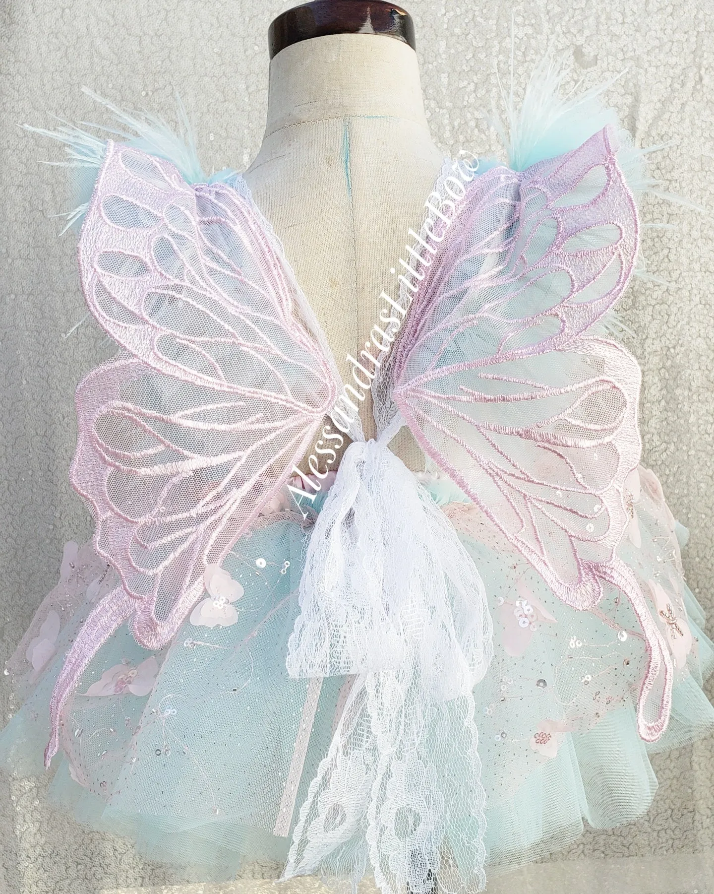 Butterfly Fairy Deluxe Whimsical romper in pink and aqua with wings