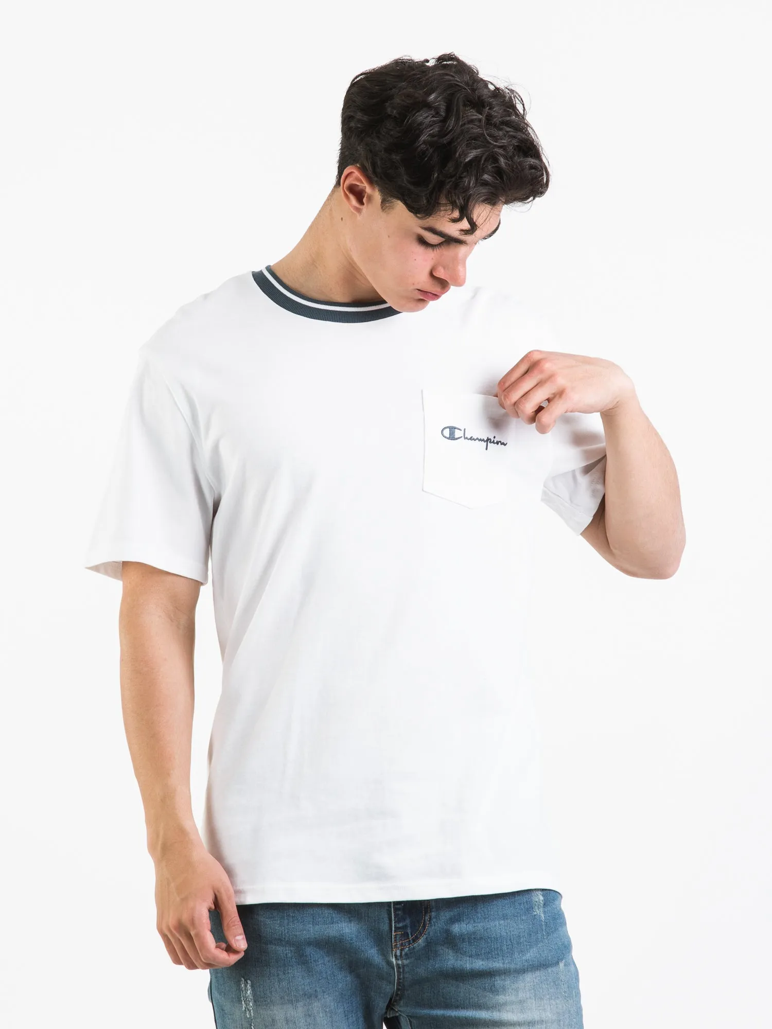 CHAMPION TIPPED COLLAR SHORT SLEEVE POCKET T-SHIRT - CLEARANCE