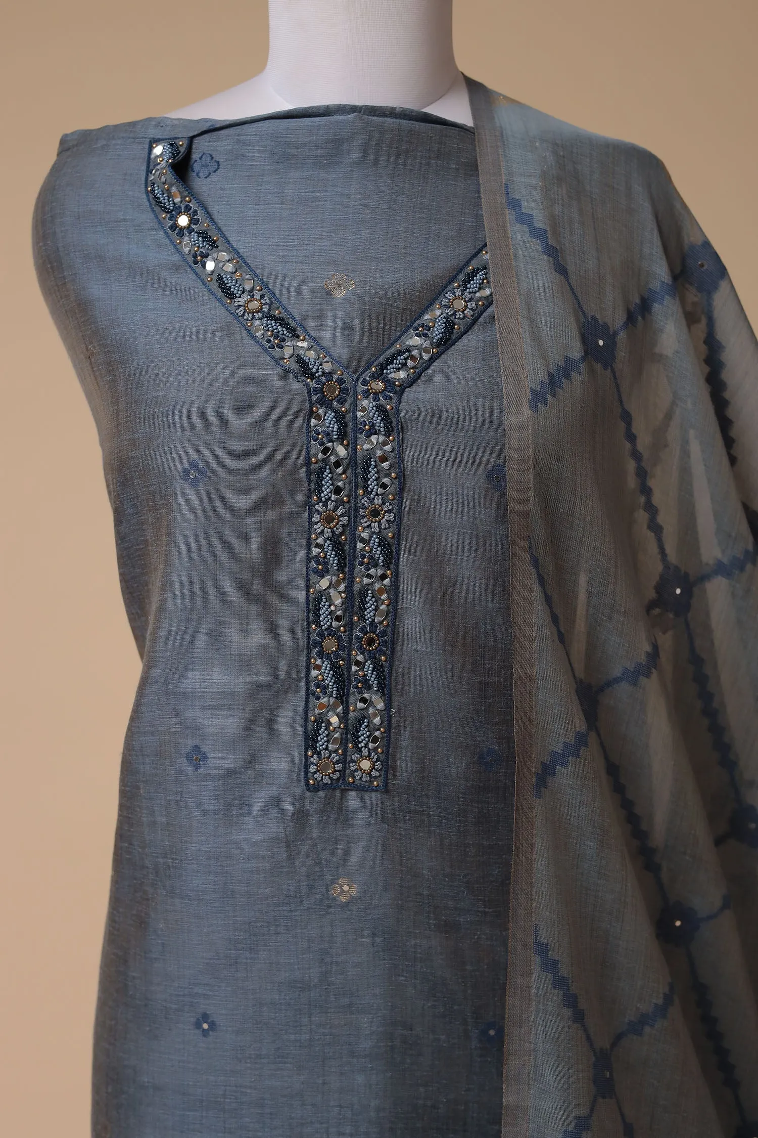 Chanderi Unstitched Suit Embroidered with Mirror work