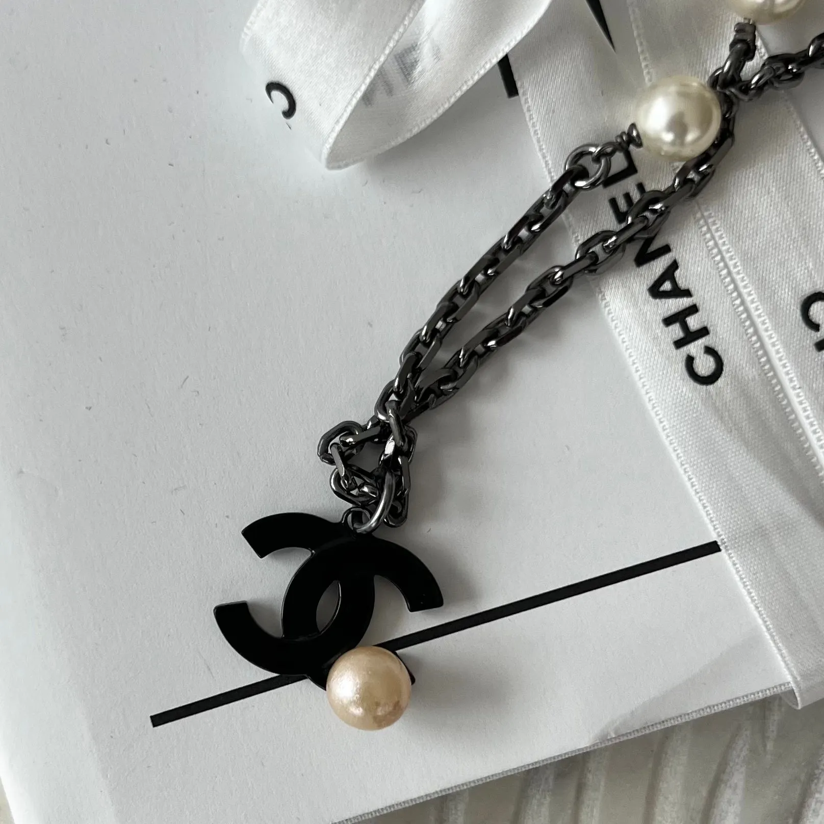 Chanel CC Faux Pearl Black and White Necklace