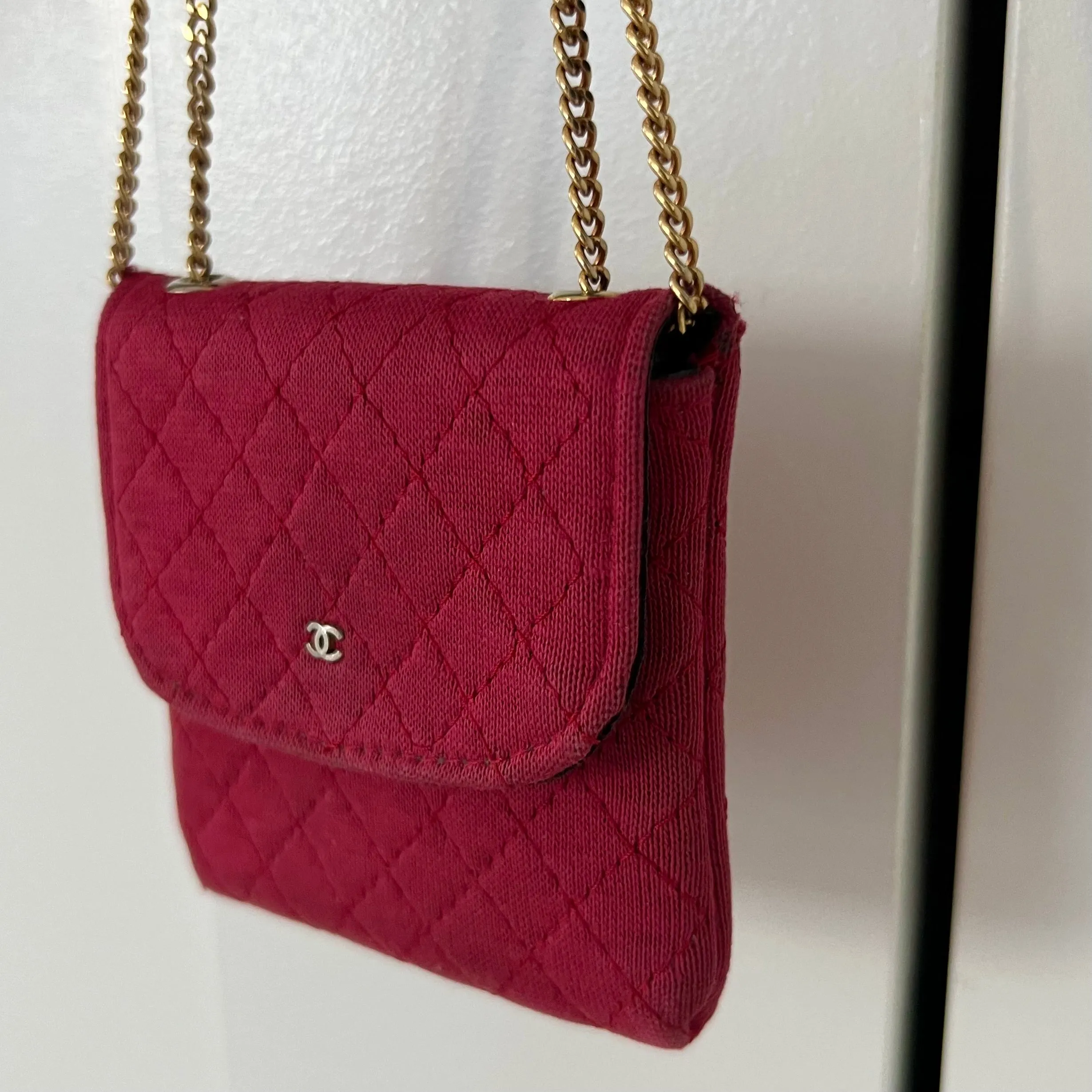 Chanel Vintage Mini Red Jersey Necklace Bag