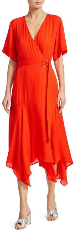 'Claire' Wrap Dress, Orange/Red