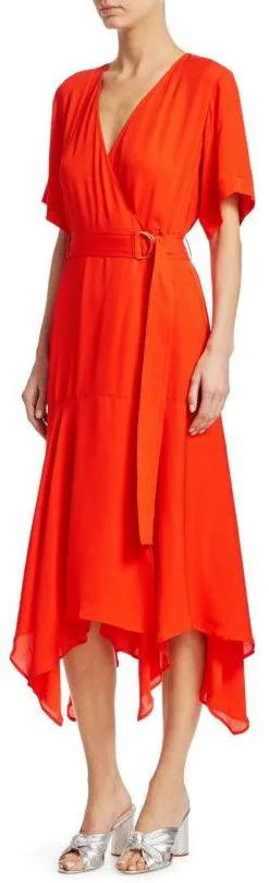 'Claire' Wrap Dress, Orange/Red