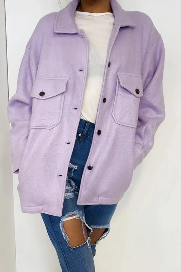 Classic Cool Oversized Cargo Woolen Shirt Jacket Coats