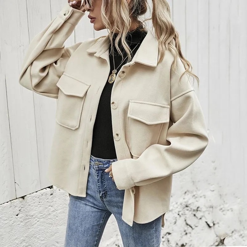 Classic Cool Oversized Cargo Woolen Shirt Jacket Coats