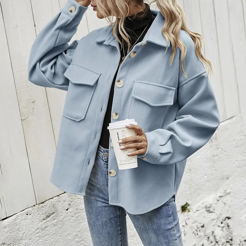 Classic Cool Oversized Cargo Woolen Shirt Jacket Coats