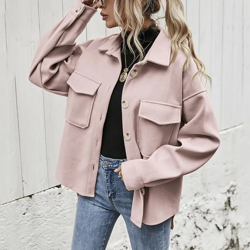 Classic Cool Oversized Cargo Woolen Shirt Jacket Coats