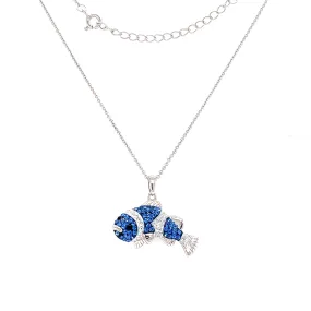 Clownfish Necklace with Blue and White Crystals in Sterling Silver