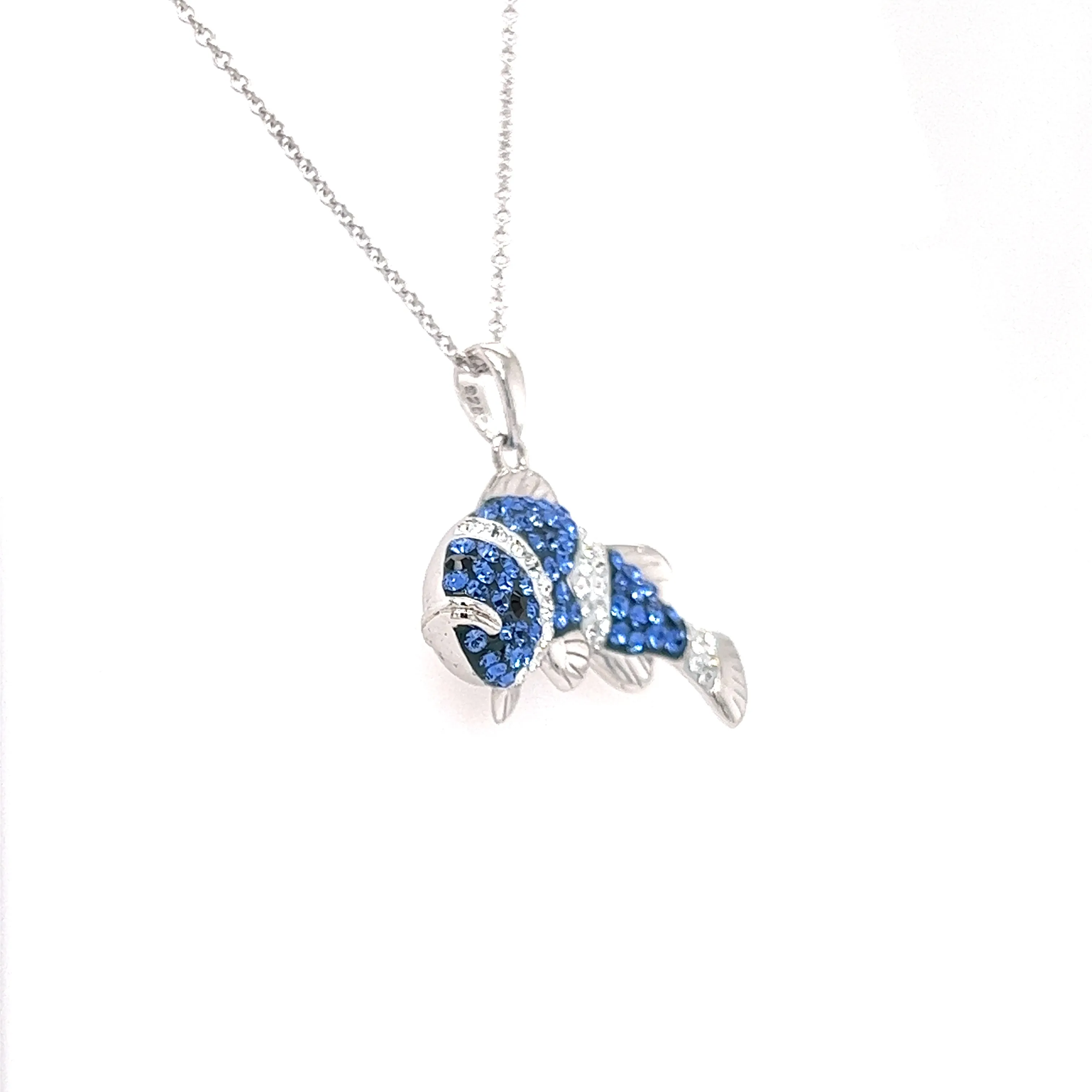 Clownfish Necklace with Blue and White Crystals in Sterling Silver