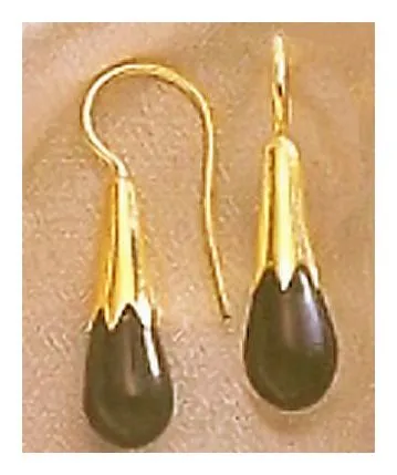 Cornflower Bud 14k Gold and Onyx Drop Earrings