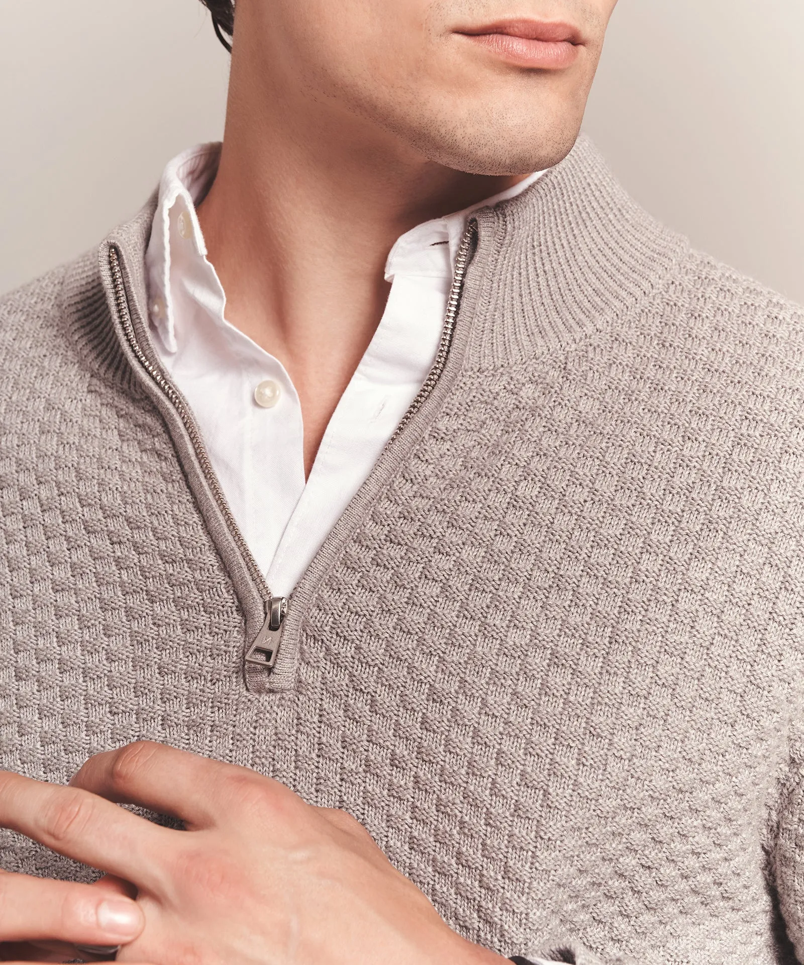 Cotton Cashmere Textured Quarter Zip