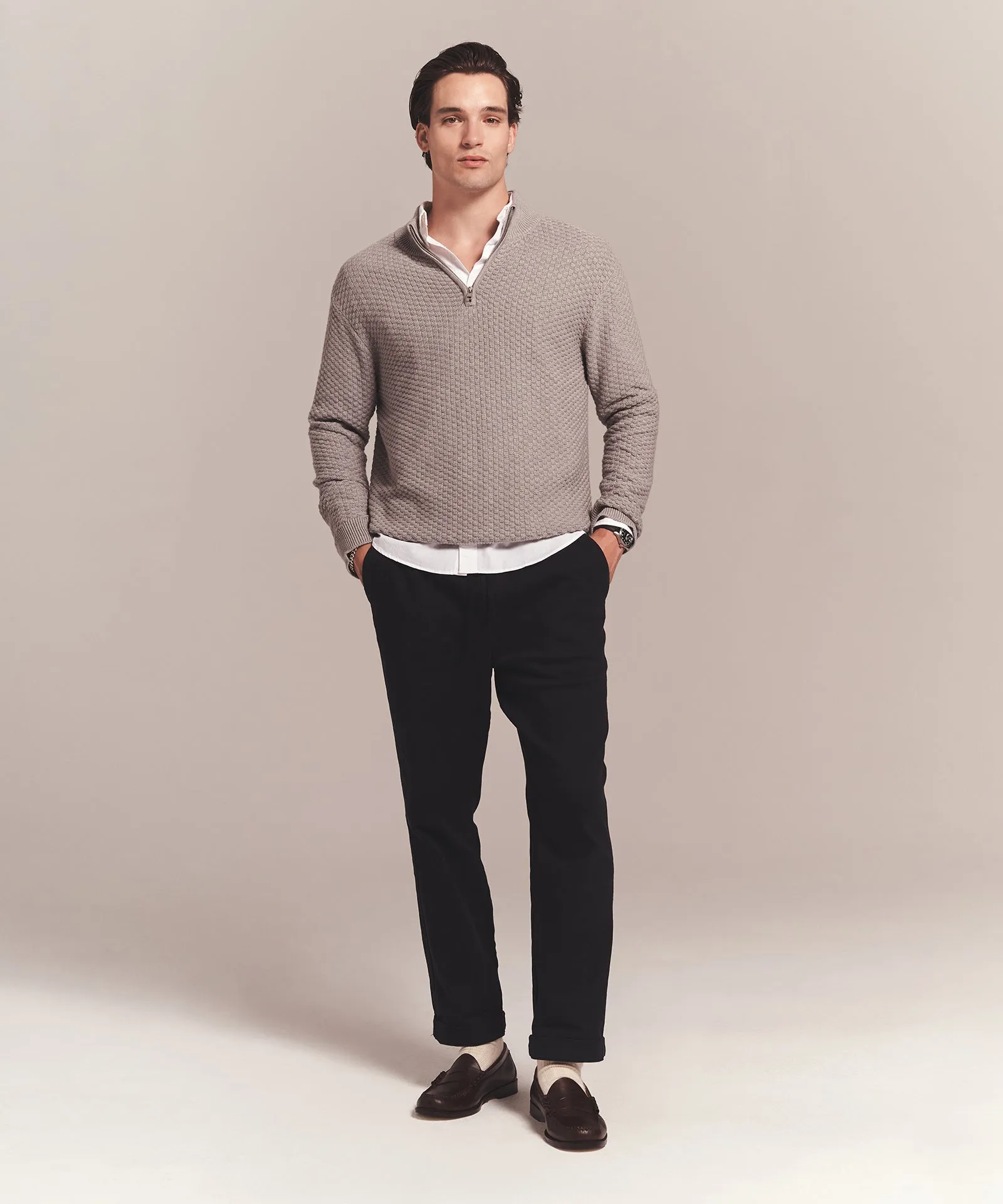 Cotton Cashmere Textured Quarter Zip