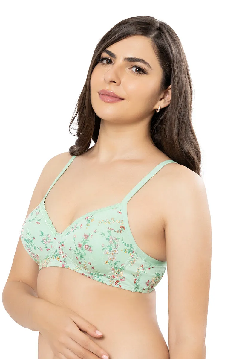 Cotton Casuals Padded Non-Wired Printed T-Shirt Bra - Cotton Ditsy Print