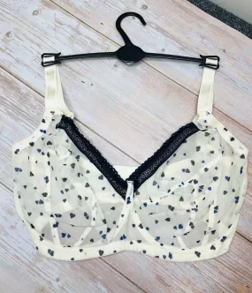 Cream Heart Printed Mesh Bra