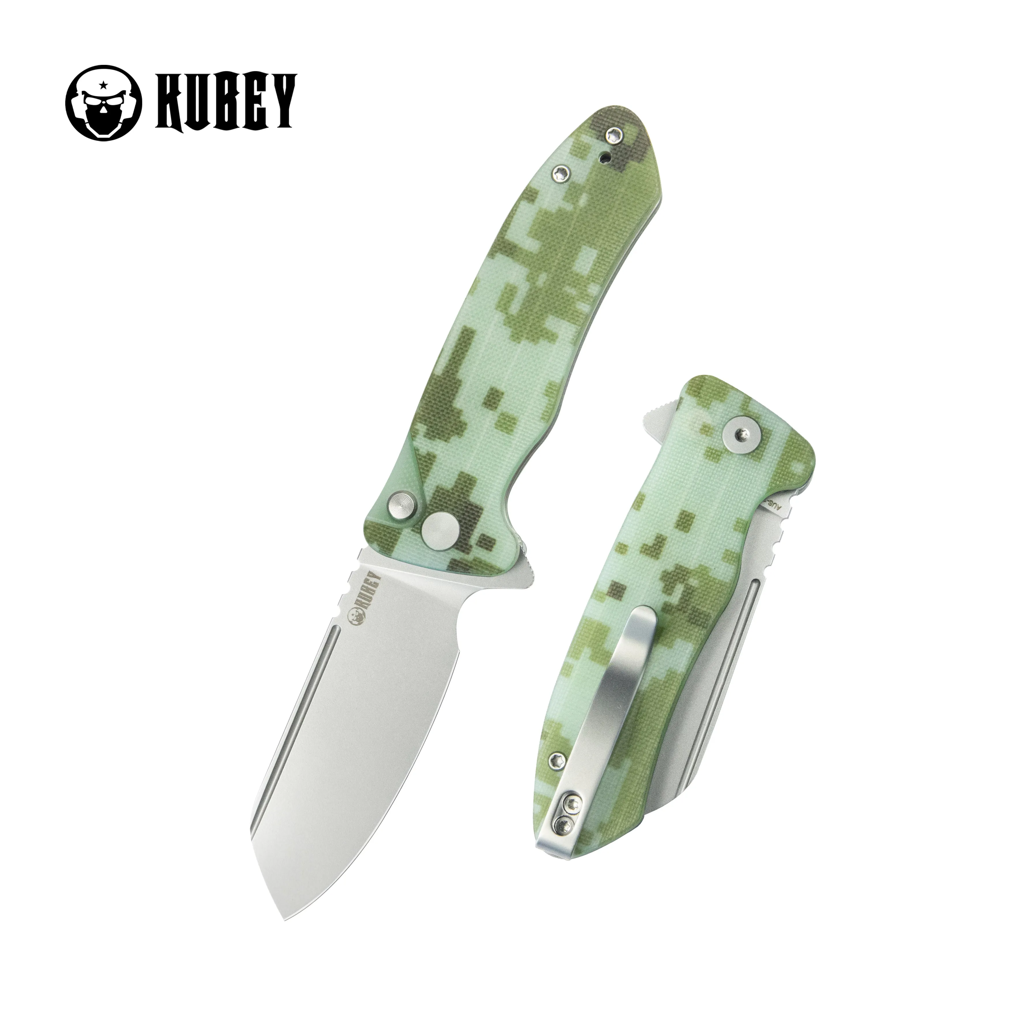 Creon Small Pocket Knife with Button Lock Camo G10 Handle 2.87 Beadblasted AUS-10 KU336J