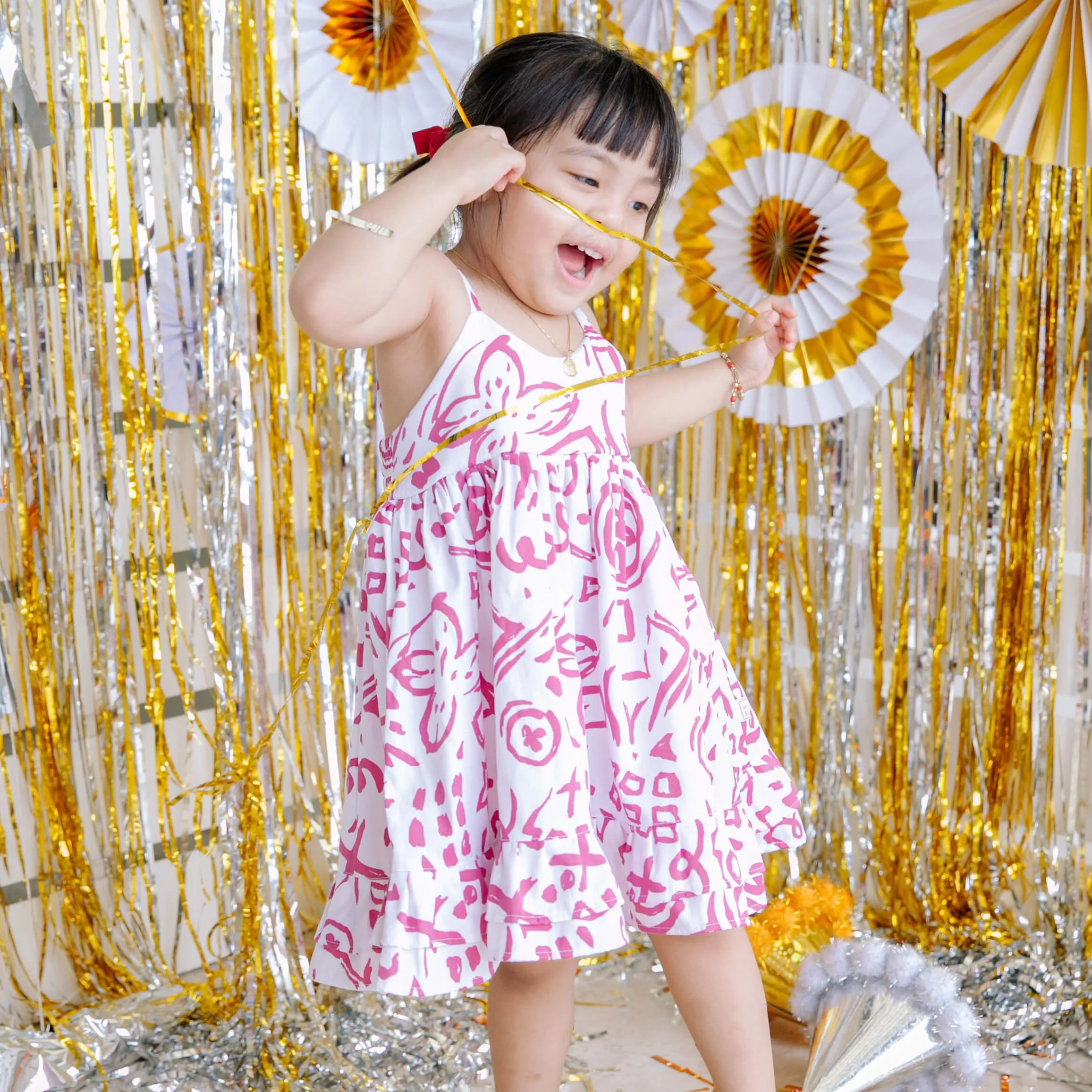 Dahlia Dress - Tie-Strap in Lil' Tati - Yellow Flower and Yellow Cotton Stretch