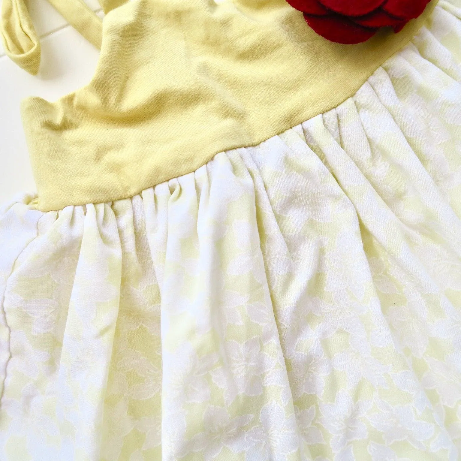 Dahlia Dress - Tie-Strap in Lil' Tati - Yellow Flower and Yellow Cotton Stretch