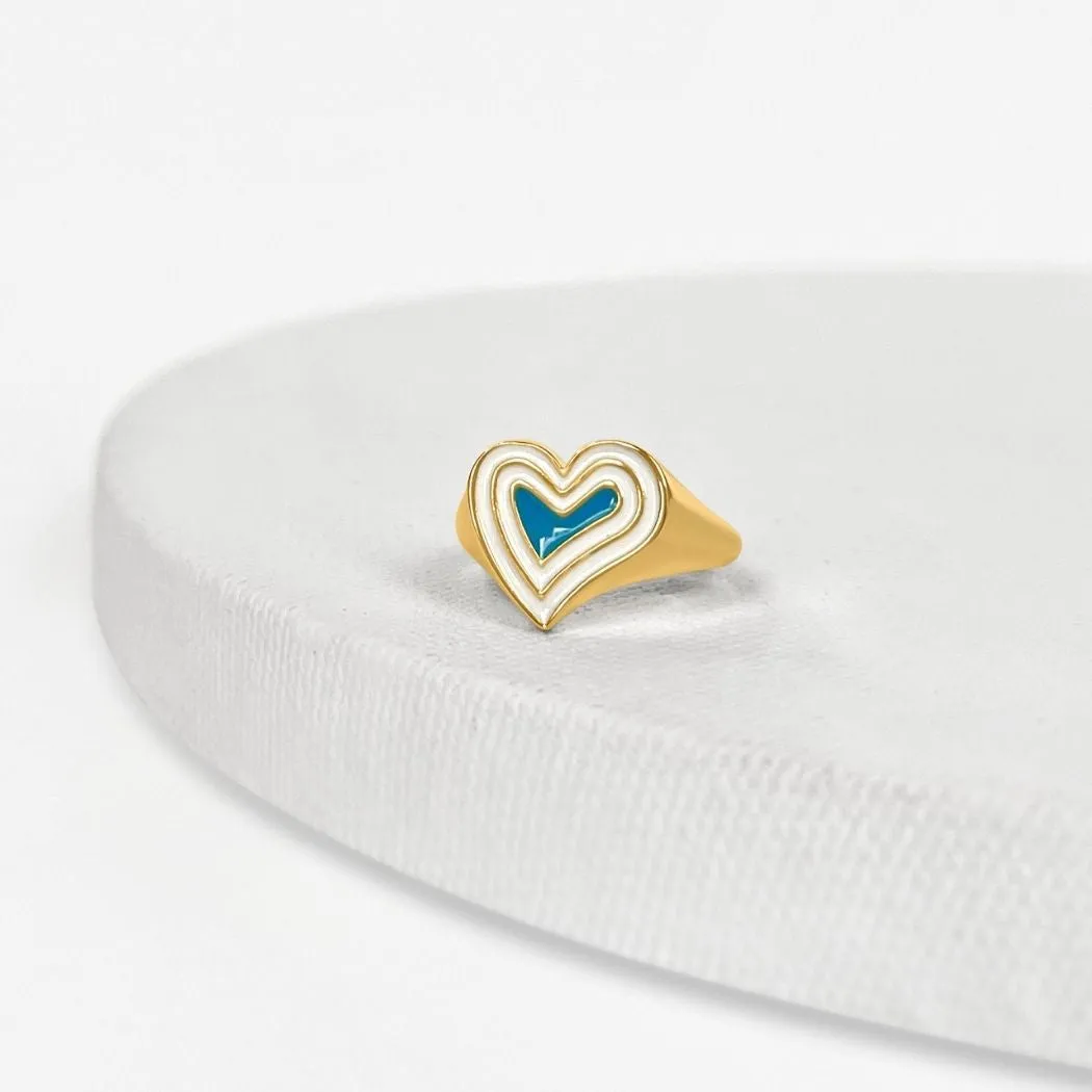 Deco Heart Signet Ring (Ivory & Turquoise) - Gold