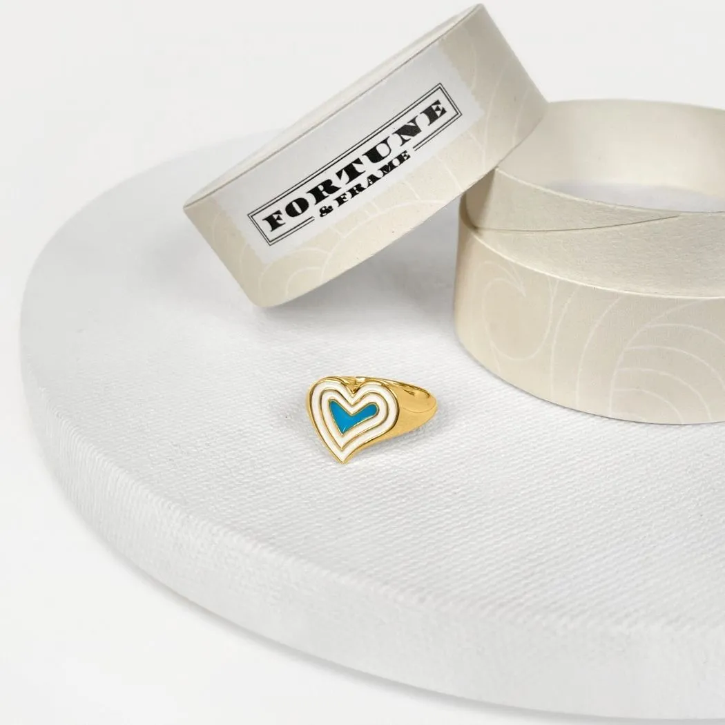 Deco Heart Signet Ring (Ivory & Turquoise) - Gold