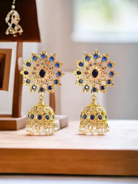 DER515 karanphool jhumka - large size / blue  ( READY TO SHIP )