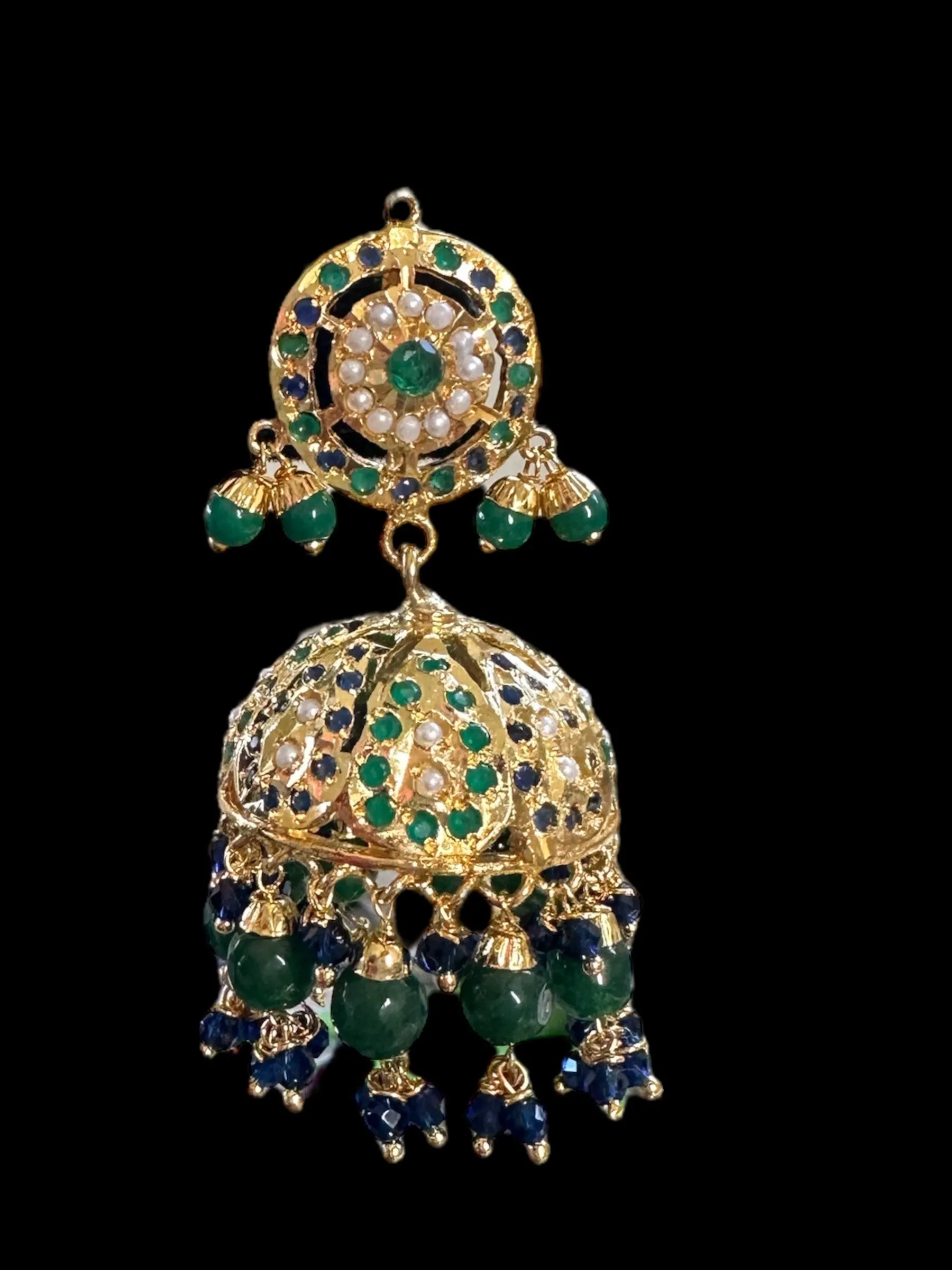 DER517 gold plated Jhumka - blue green ( READY TO SHIP )