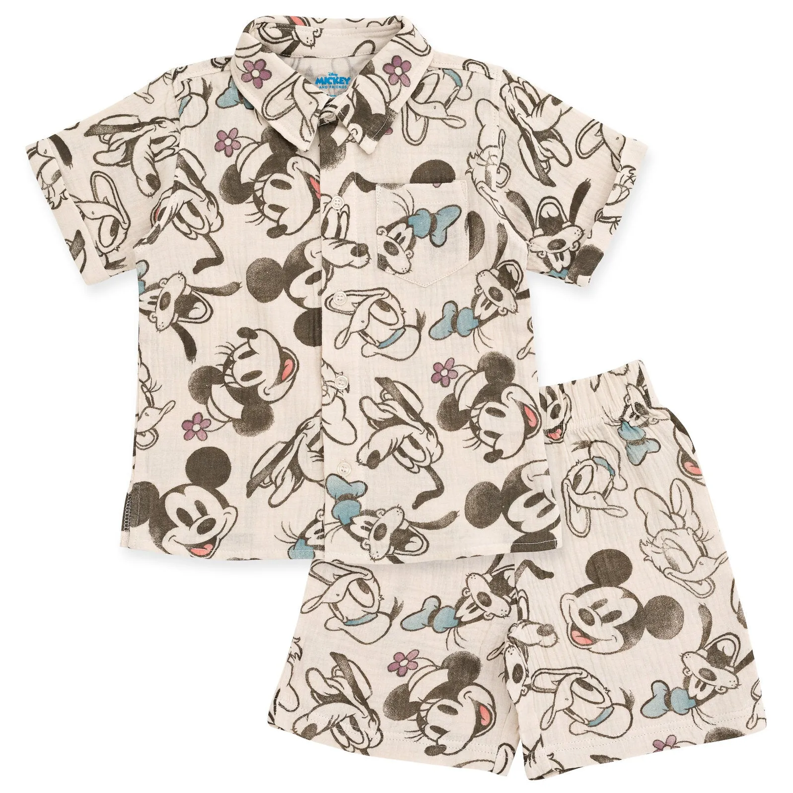 Disney Mickey Mouse Cotton Gauze Button Down Dress Shirt and Shorts Outfit Set