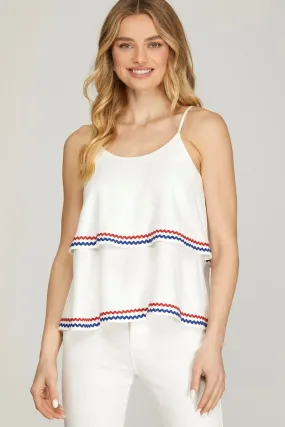 Double Layer Ric Rac Trim Linen Cami Top