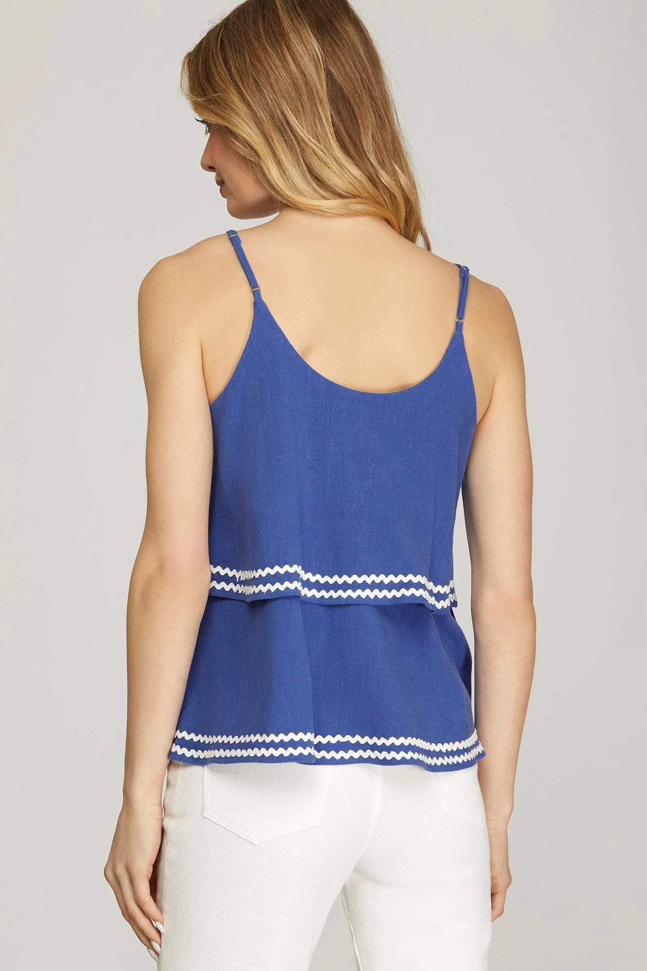 Double Layer Ric Rac Trim Linen Cami Top