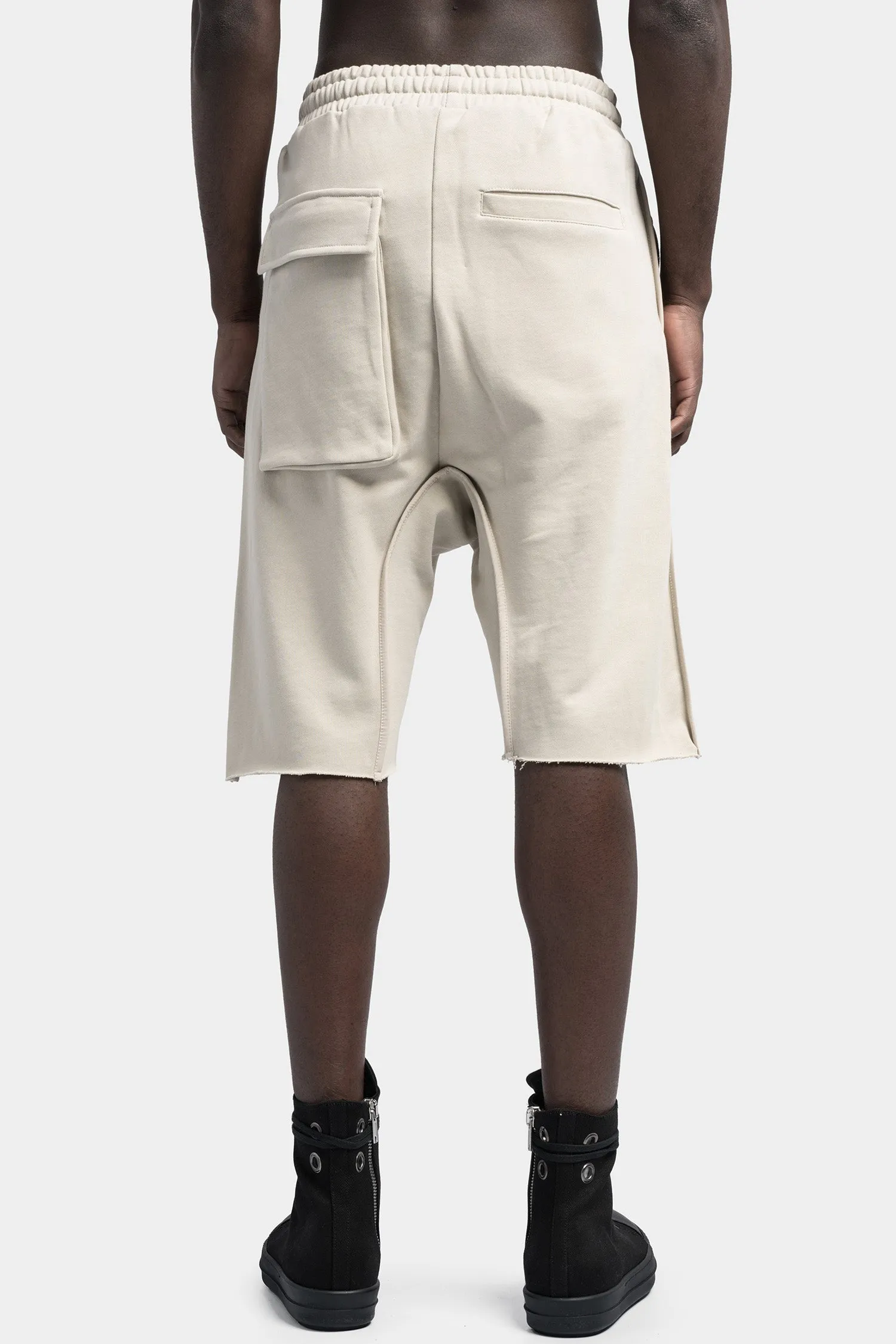 Drop crotch cotton sweat shorts, Sand shell