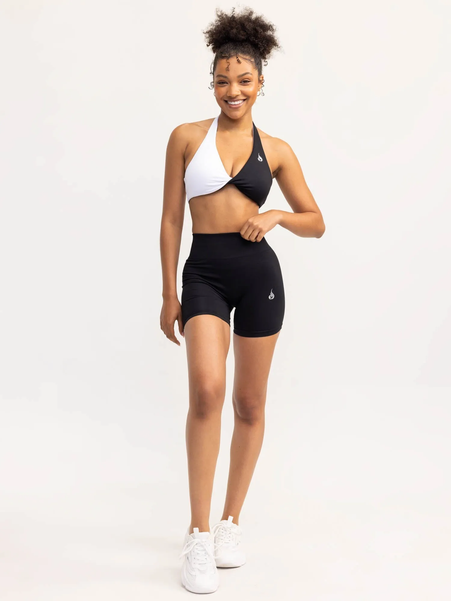 Duo Halter Twist Sports Bra - Black/White