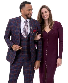 EJ Samuel Blue/Wine Suit M2791